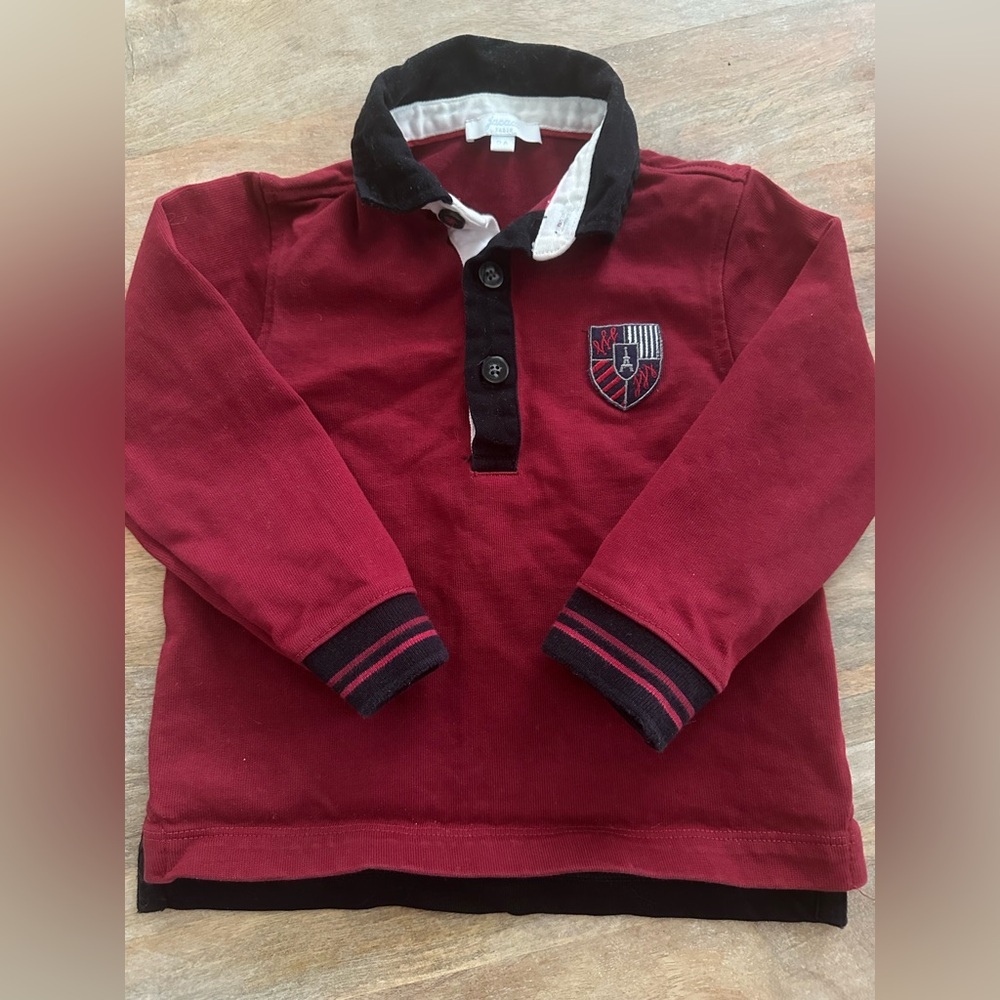 Jacadi Paris Toddler Boys Maroon & Navy Polo Rugby Shirt 100% Cotton